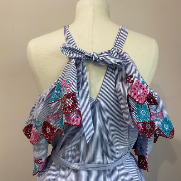 Loft Fiesta Halter Cold Shoulder Poplin Cotton Striped Dress NWT Size M - Picture 8 of 14